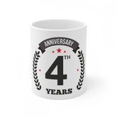 White ceramic 4th anniversary printed coffee mug, 330ml capacity